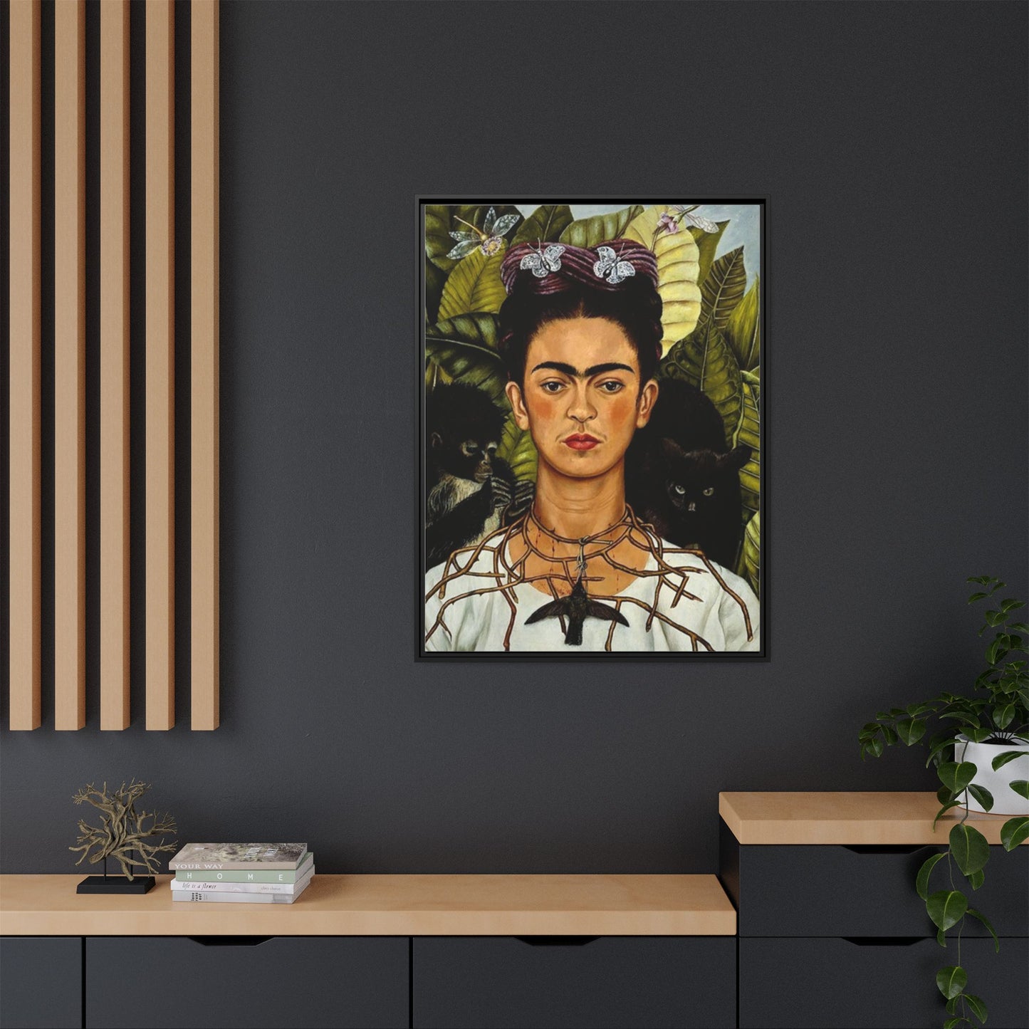 Self-Portrait with Thorn Necklace and Hummingbird | Frida Kahlo - Framed -