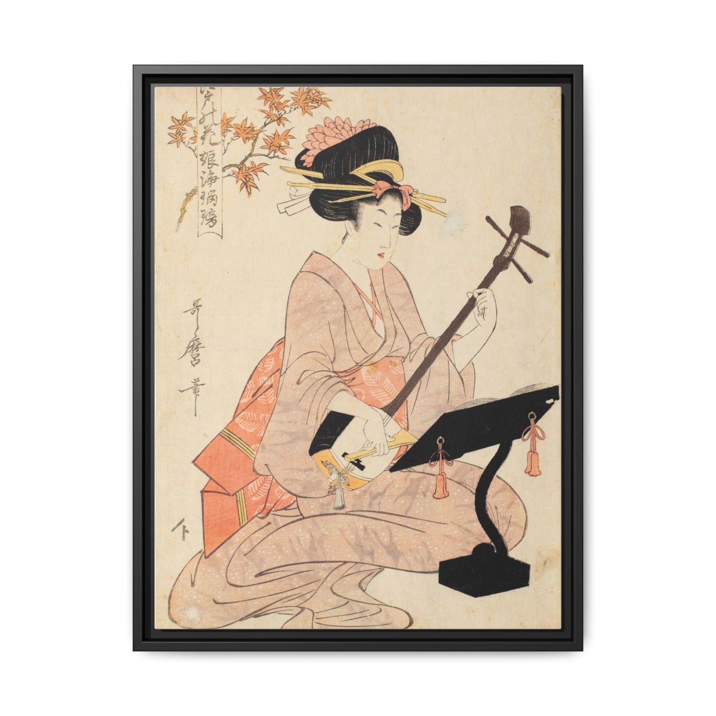 Maple Leaves Koyo and Shamisen | Kitagawa Utamaro - Framed -