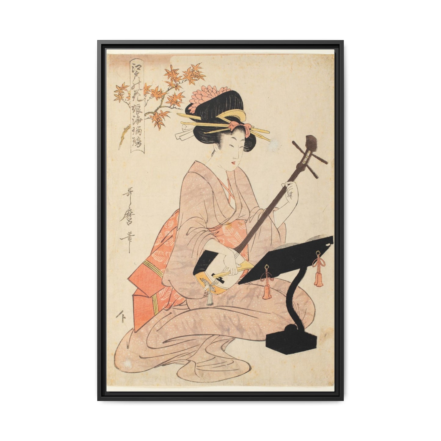 Maple Leaves Koyo and Shamisen | Kitagawa Utamaro - Framed -