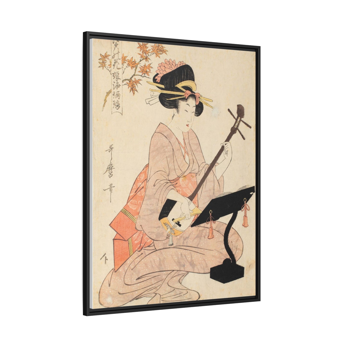 Maple Leaves Koyo and Shamisen | Kitagawa Utamaro - Framed -