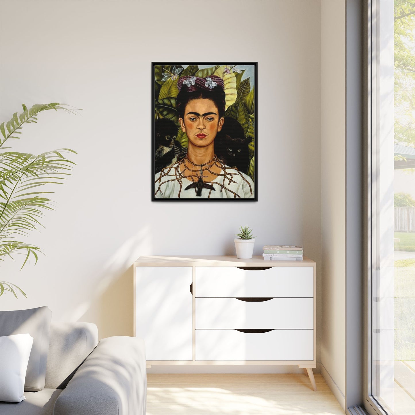 Self-Portrait with Thorn Necklace and Hummingbird | Frida Kahlo - Framed -