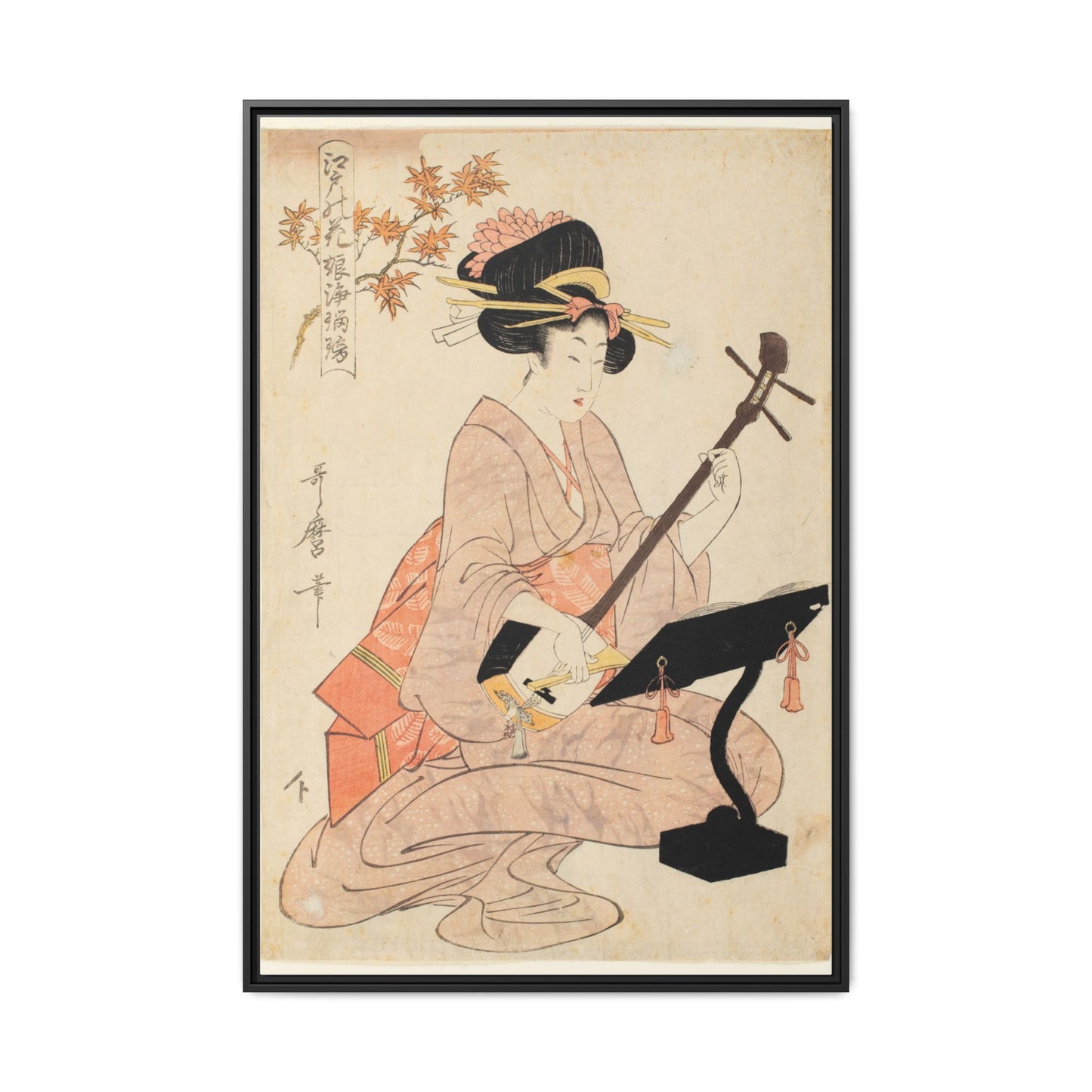 Maple Leaves Koyo and Shamisen | Kitagawa Utamaro - Framed -