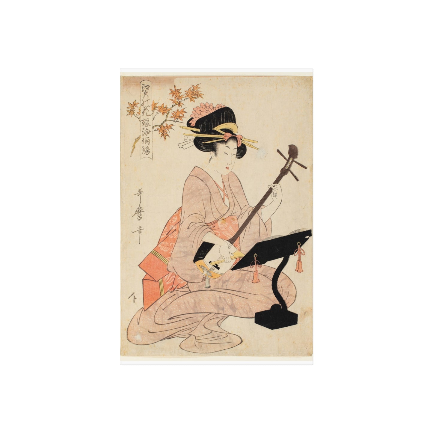 Maple Leaves Koyo and Shamisen | Kitagawa Utamaro - Giclée -