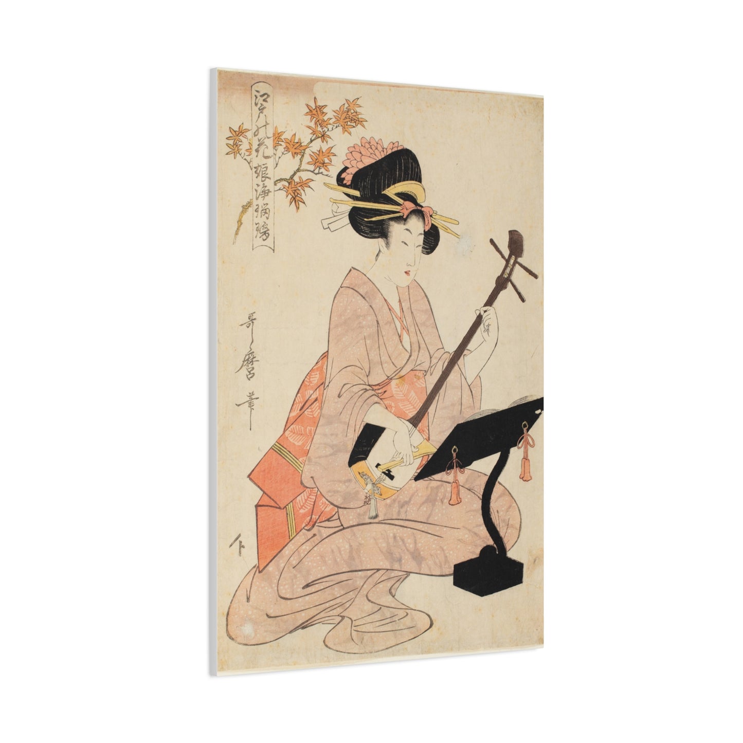 Maple Leaves Koyo and Shamisen | Kitagawa Utamaro - Canvas -