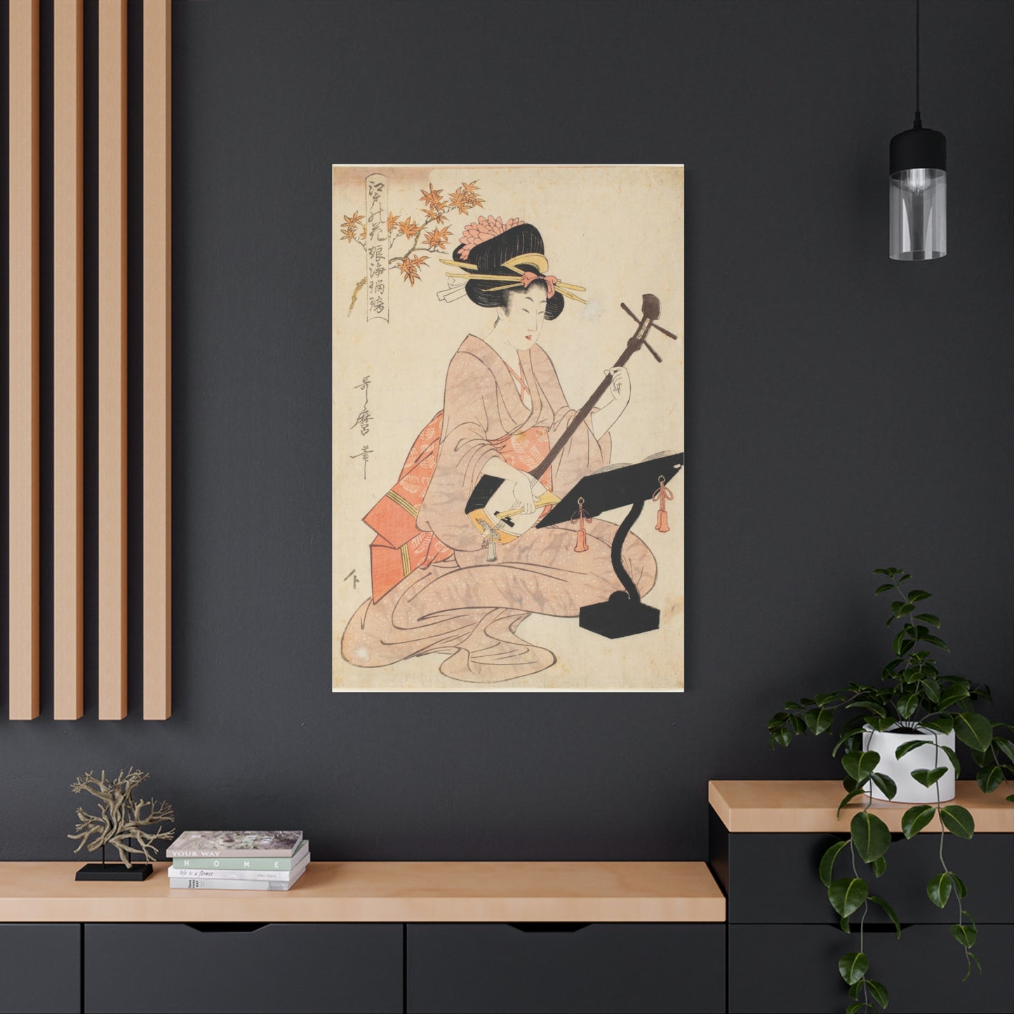 Maple Leaves Koyo and Shamisen | Kitagawa Utamaro - Canvas -