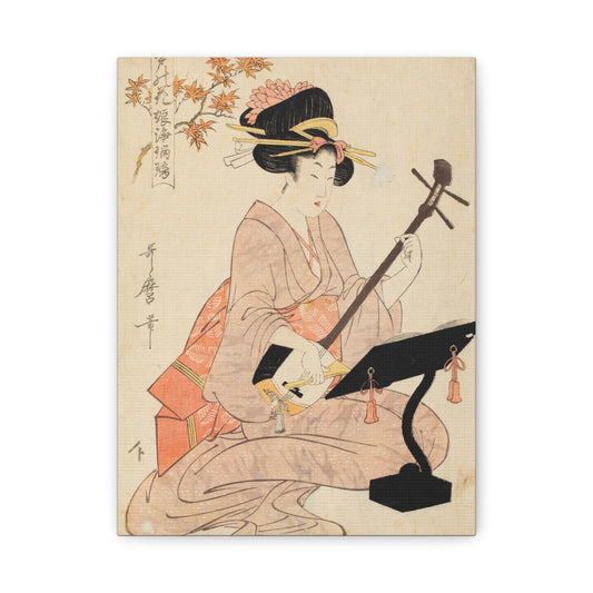 Maple Leaves Koyo and Shamisen | Kitagawa Utamaro - Canvas -