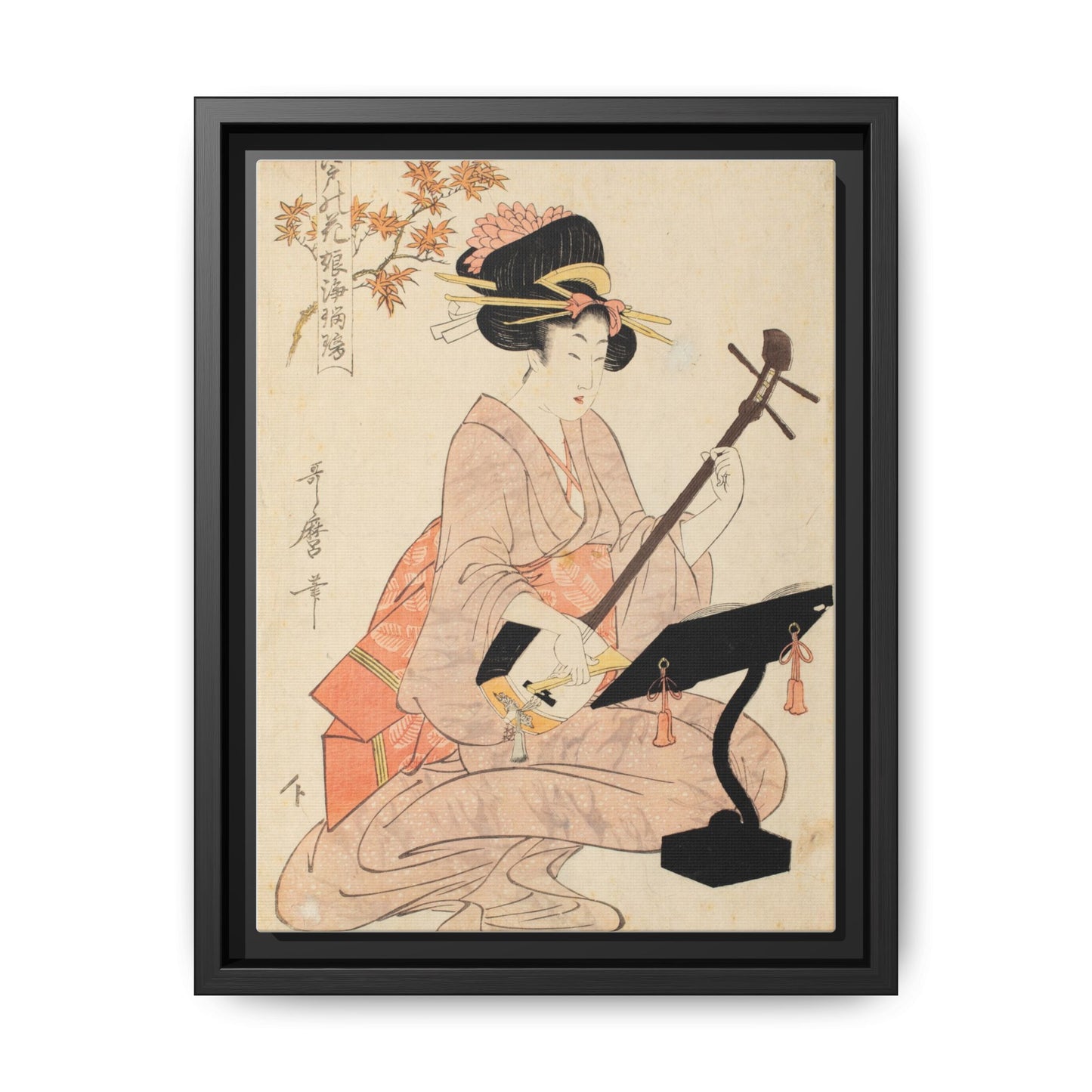 Maple Leaves Koyo and Shamisen | Kitagawa Utamaro - Framed -