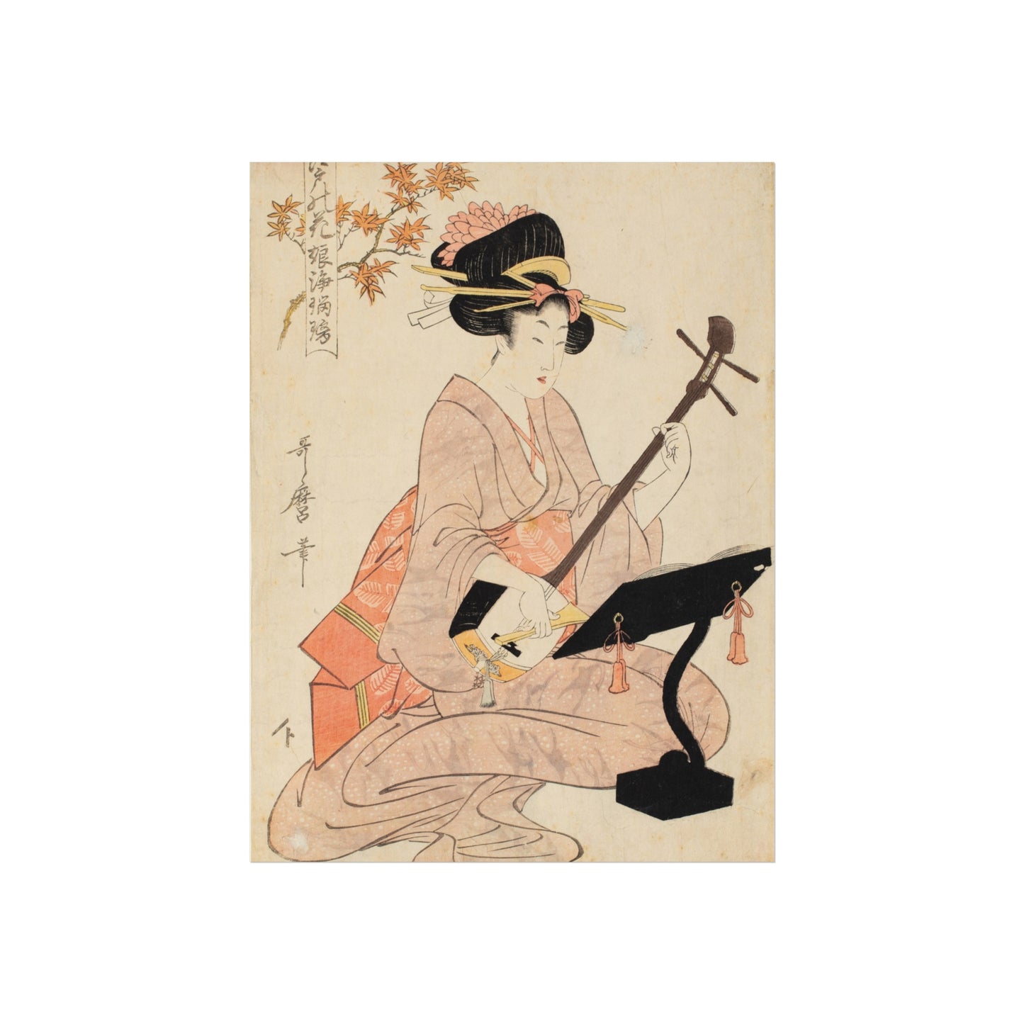 Maple Leaves Koyo and Shamisen | Kitagawa Utamaro - Giclée -